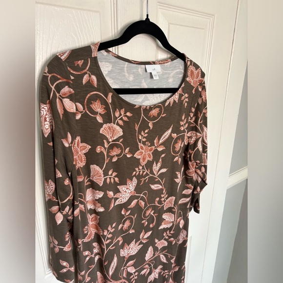 J.Jill 3/4 Sleeve Stretch Knit Dress in Brown & Pink Floral | Size Medium - Picture 4 of 12